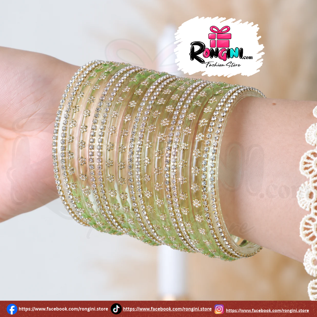Sage Green Stone Studded Bangles Set for Women