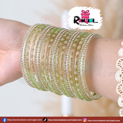 Sage Green Stone Studded Bangles Set for Women