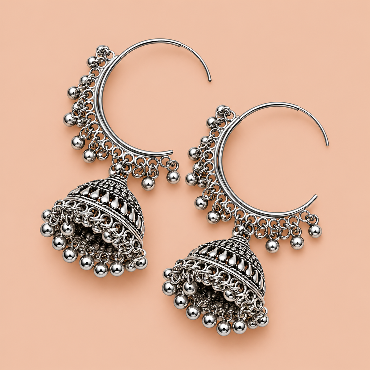 Oxidized Silver Tone Jhumka Hoop Earrings for Women