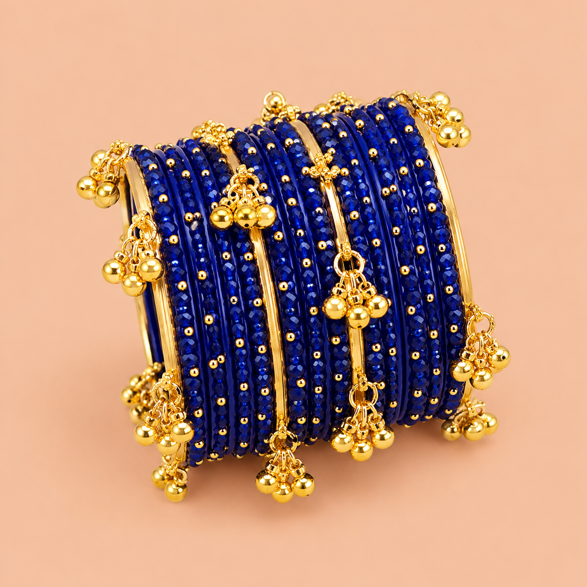 Royal Blue Bangles with Gold-Tone Hanging Charms