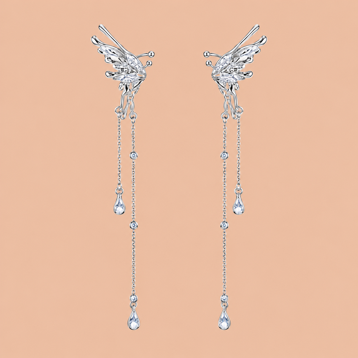 Pearl Zircon Floral Tassel Drop Earrings – Silver