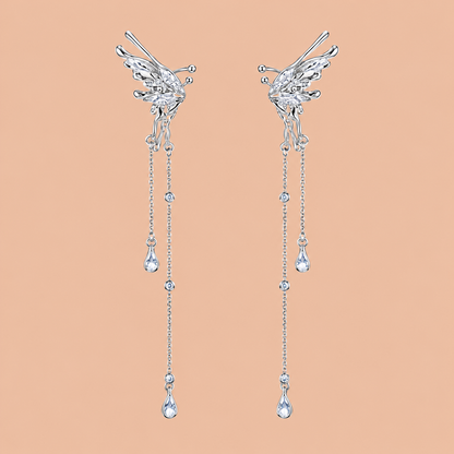 Pearl Zircon Floral Tassel Drop Earrings – Silver