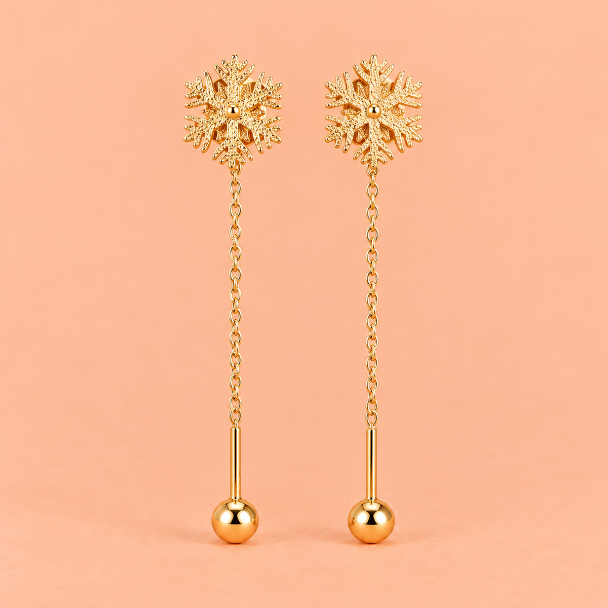 Gold Snowflake Long Drop Earrings for Women