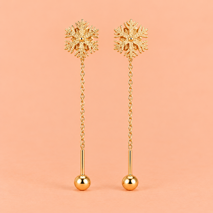Gold Snowflake Long Drop Earrings for Women
