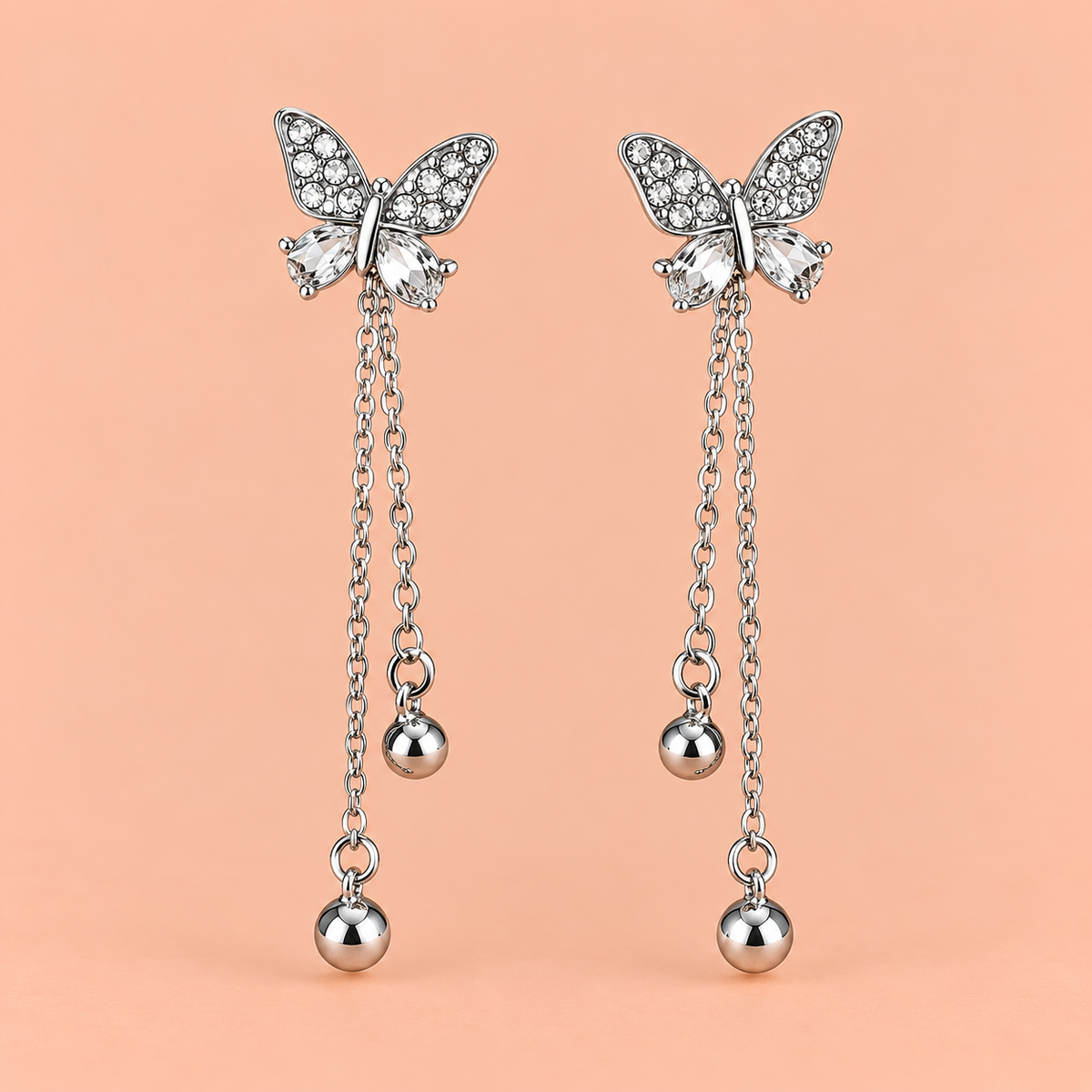 Silver Butterfly Tassel Earrings for Women