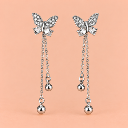 Silver Butterfly Tassel Earrings for Women