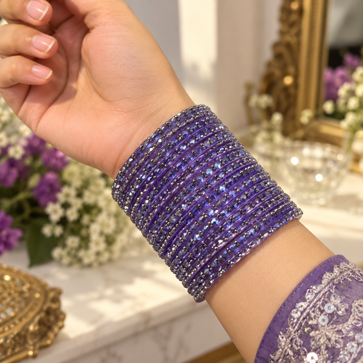 Purple Crystal Stone Bangles for Women