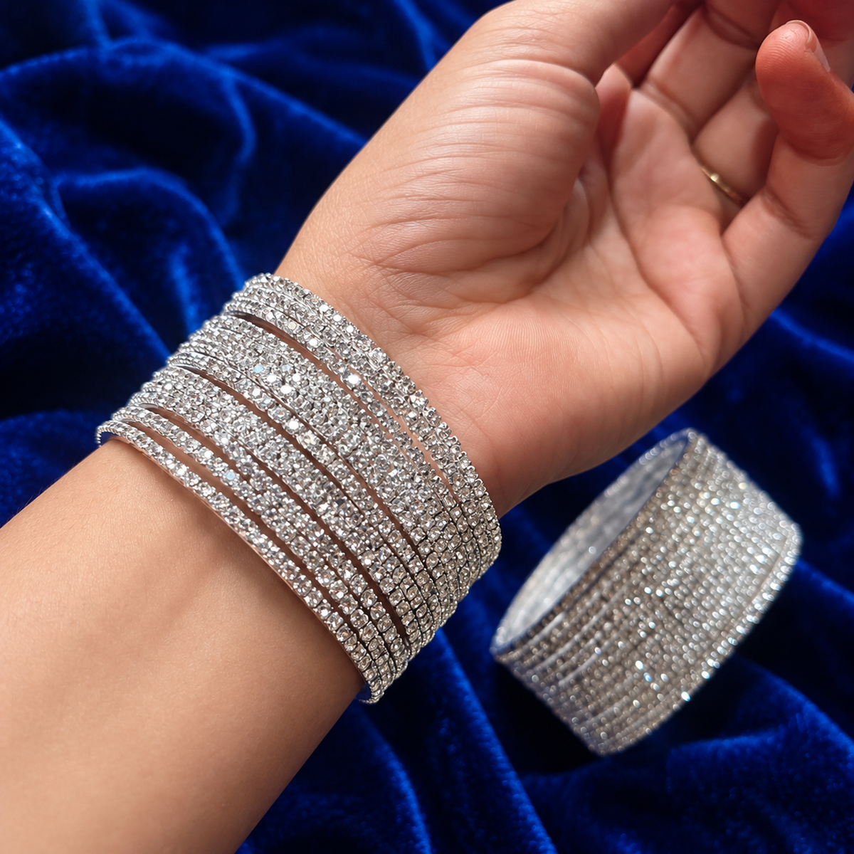 Silver Crystal Embellished Bangles