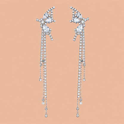 Crystal Butterfly Tassel Ear Cuff Earrings – Silver