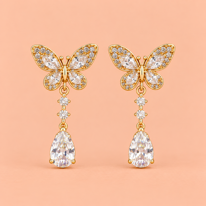 Gold Butterfly Crystal Drop Earrings for Women