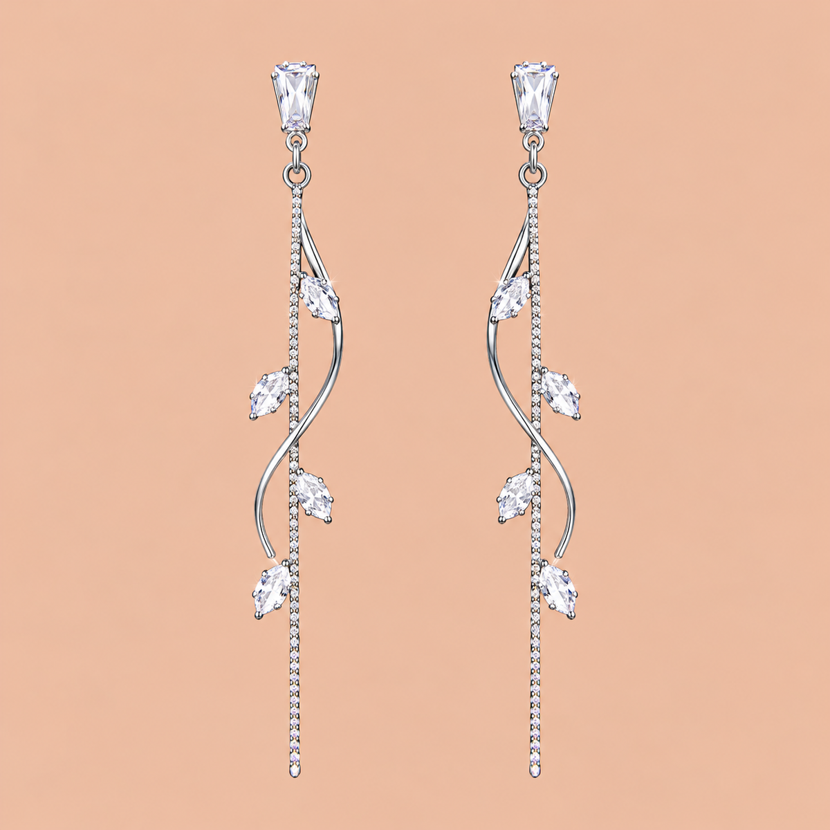 French Style Long Zircon Tassel Earrings
