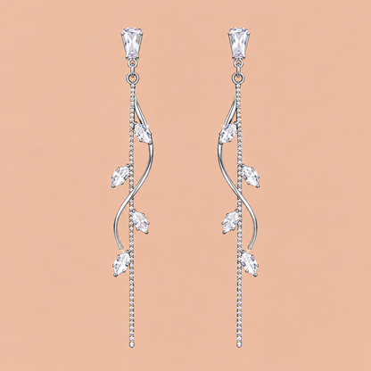French Style Long Zircon Tassel Earrings