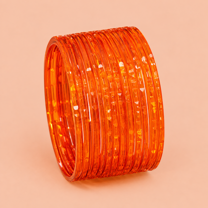 Orange Red Glossy Ribbed Churi Bangles for Women