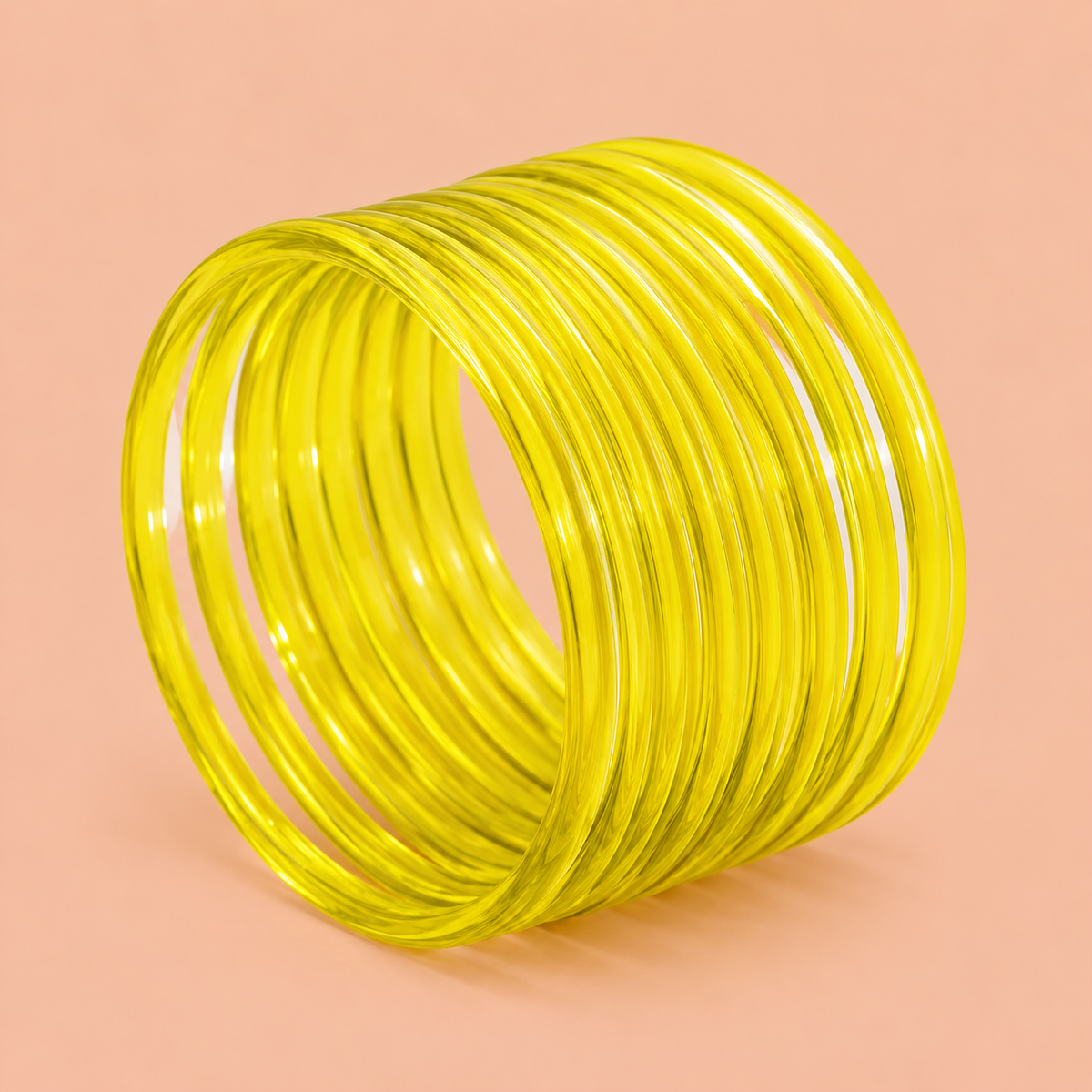 Lemon Yellow Transparent Ribbed Churi Bangles for Women