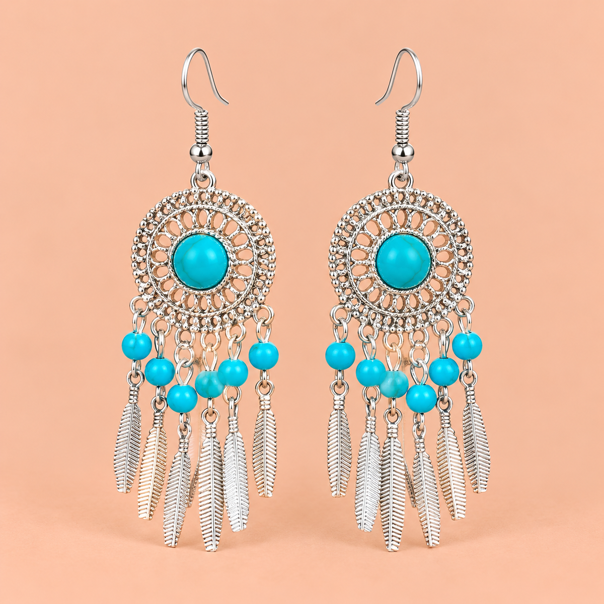 Turquoise Dreamcatcher Tassel Earrings