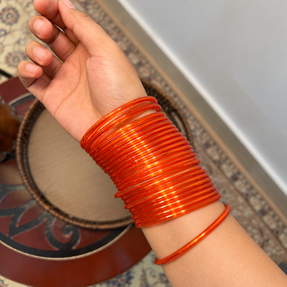 Orange Red Glossy Ribbed Churi Bangles for Women
