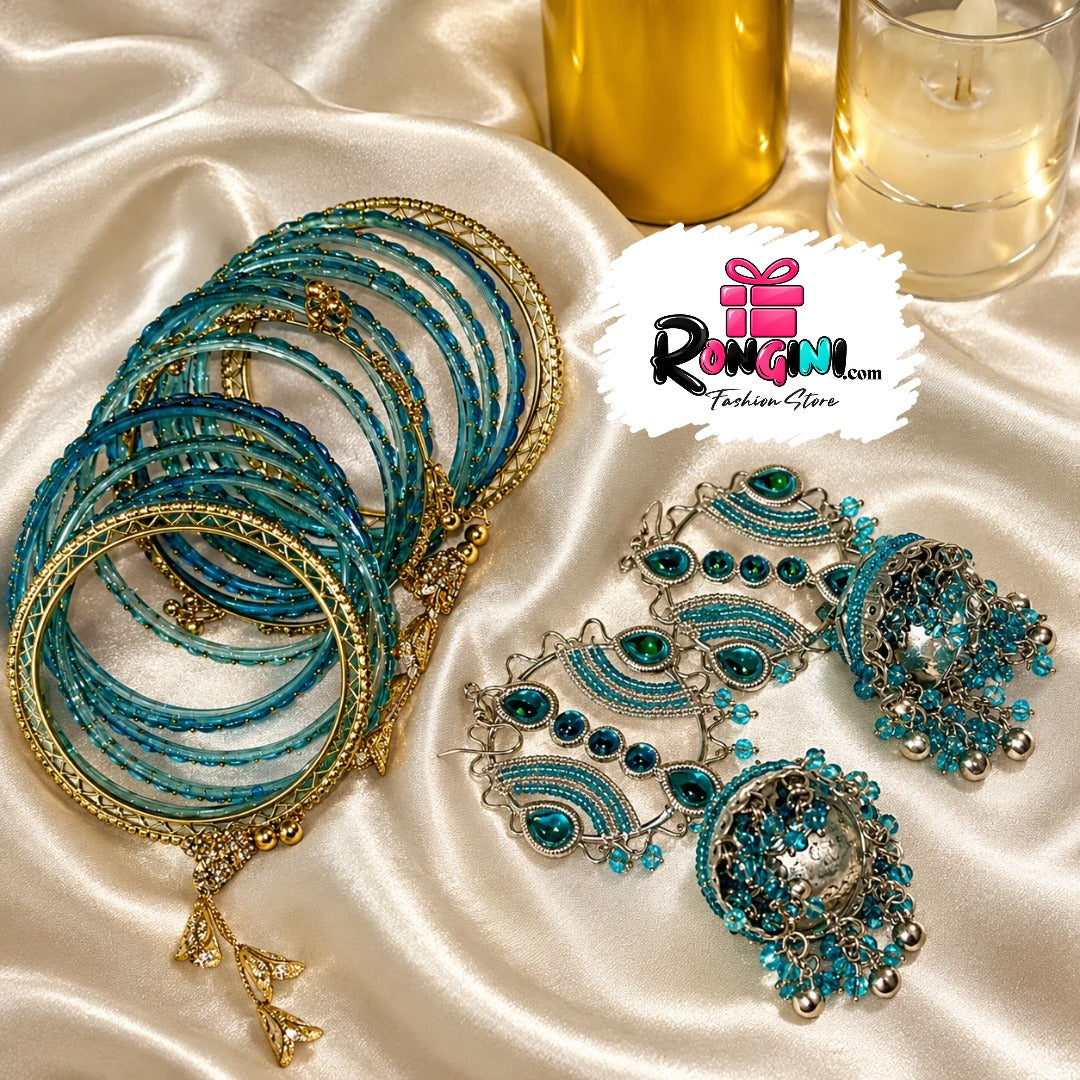 Turquoise Stone Silver Tone Bridal Jewelry Set for Women