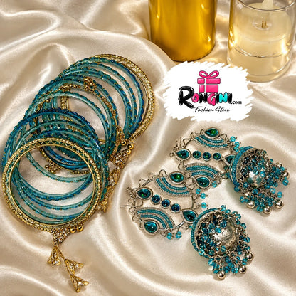 Turquoise Stone Silver Tone Bridal Jewelry Set for Women