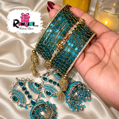 Turquoise Stone Silver Tone Bridal Jewelry Set for Women