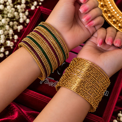 Traditional Gold-Tone Bangles Set with Decorative Details