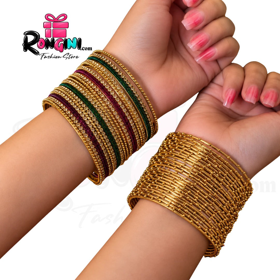 Traditional Gold-Tone Bangles Set with Decorative Details