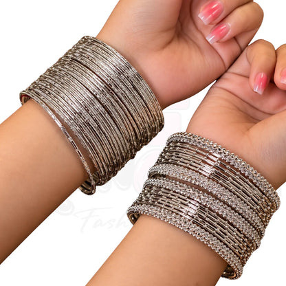 Silver Tone Traditional Bangles Set – Decorative Metallic Finish