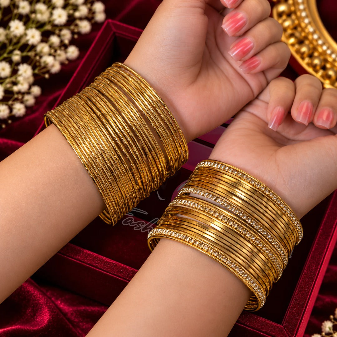 Gold Tone Classic and Rhinestone Bangles Set for Women