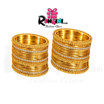 Gold Tone Classic and Rhinestone Bangles Set for Women