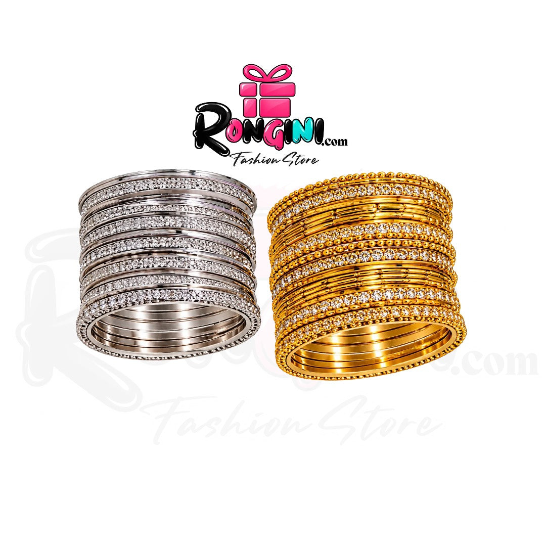 Gold and Silver Tone Rhinestone Bangles Set for Women