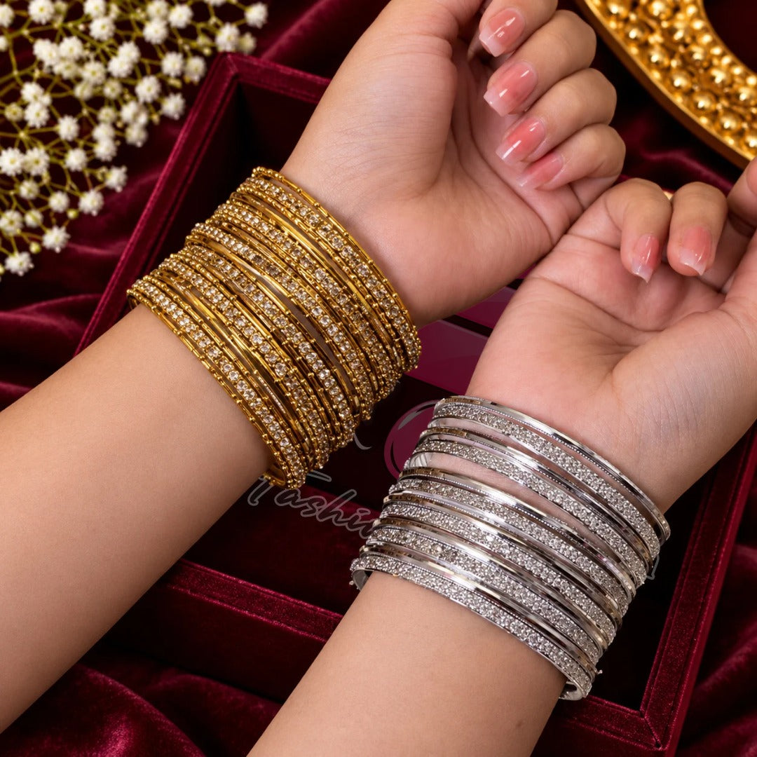 Gold and Silver Tone Rhinestone Bangles Set for Women