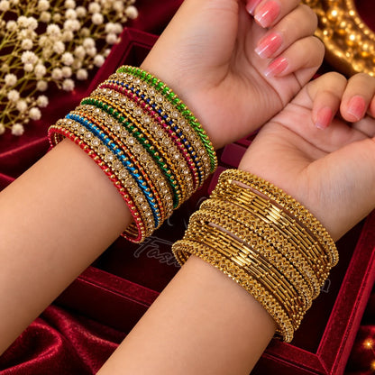 Gold Tone Multicolor Stone and Traditional Bangles Set