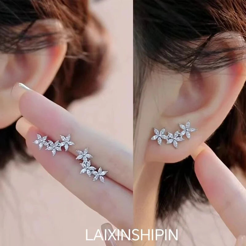 Golden Crystal Floral Stud Earrings