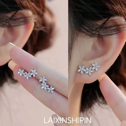 Golden Crystal Floral Stud Earrings