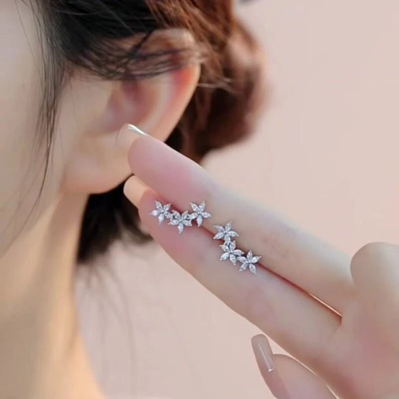 Golden Crystal Floral Stud Earrings