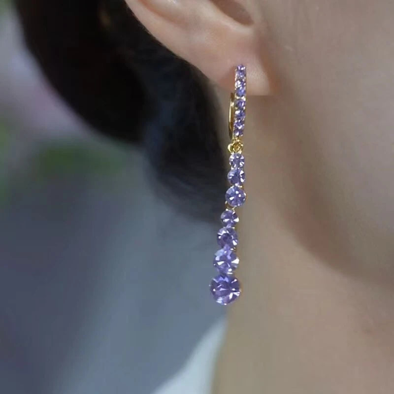 Purple Crystal Gold-Tone Dangle Earrings