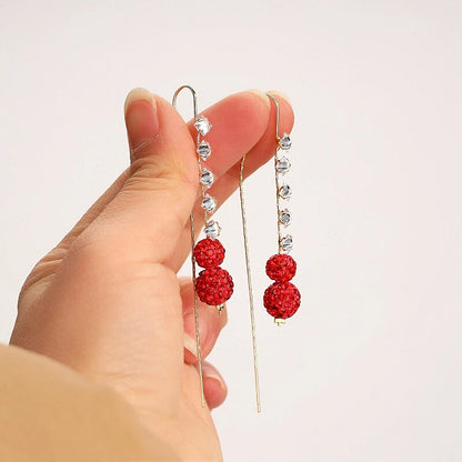Red Crystal Ball Long Drop Earrings