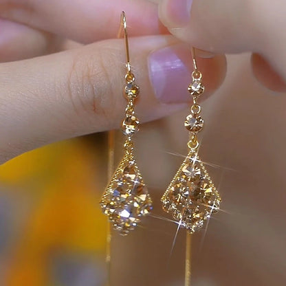 Gold Purple Diamond Tassel Earrings