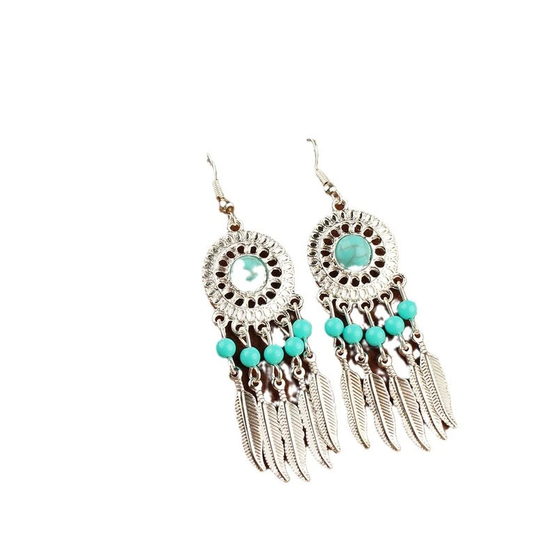 Turquoise Dreamcatcher Tassel Earrings