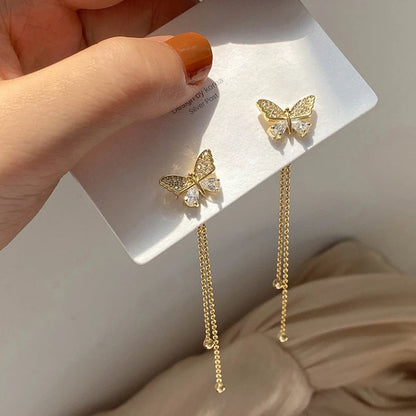 Silver Butterfly Tassel Earrings for Women