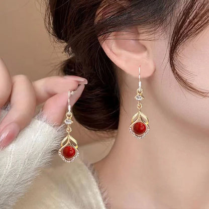 Red Rose Crystal Drop Earrings