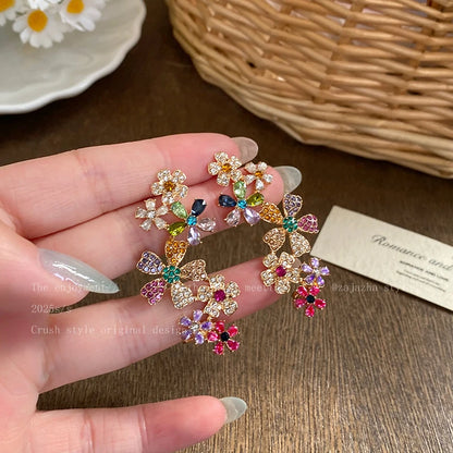 Colorful Zircon Flower Earrings