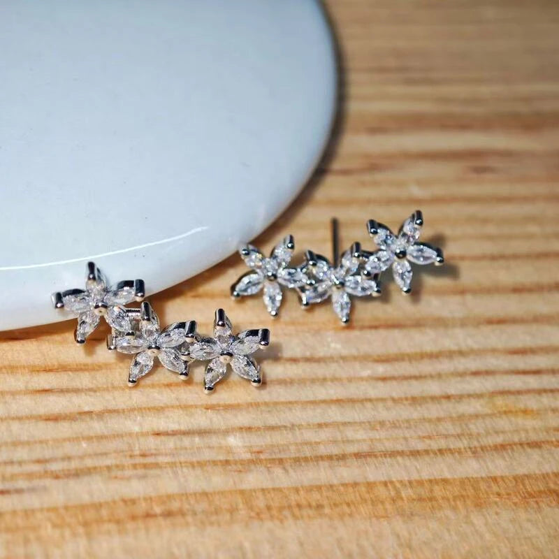 Golden Crystal Floral Stud Earrings