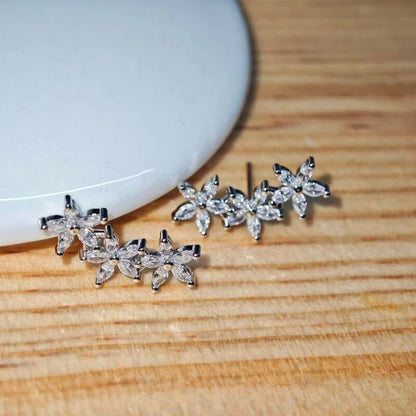 Golden Crystal Floral Stud Earrings