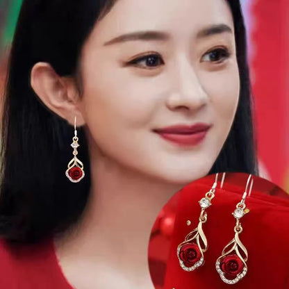 Red Rose Crystal Drop Earrings