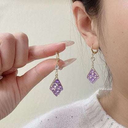 Gold Purple Diamond Tassel Earrings