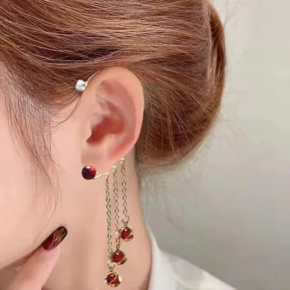 White Cat's Eye Stone Tassel Earrings | Rongini