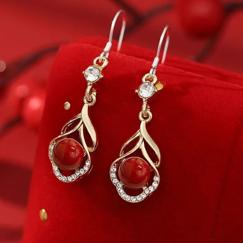 Red Rose Crystal Drop Earrings