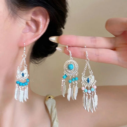 Turquoise Dreamcatcher Tassel Earrings