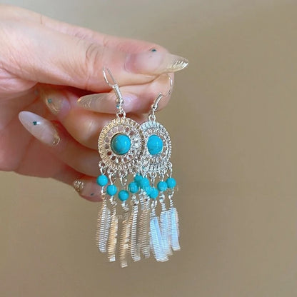 Turquoise Dreamcatcher Tassel Earrings