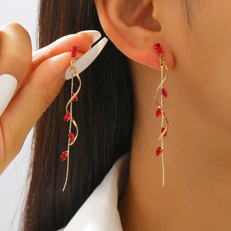 French Style Long Zircon Tassel Earrings